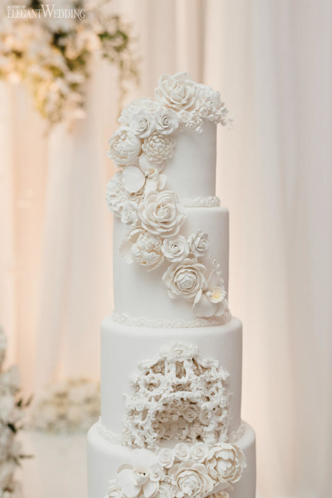 White Sugar Flower Wedding Cake