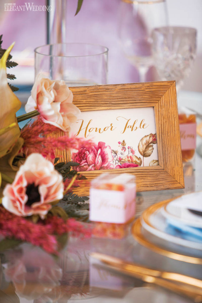 pink wedding theme table number idea