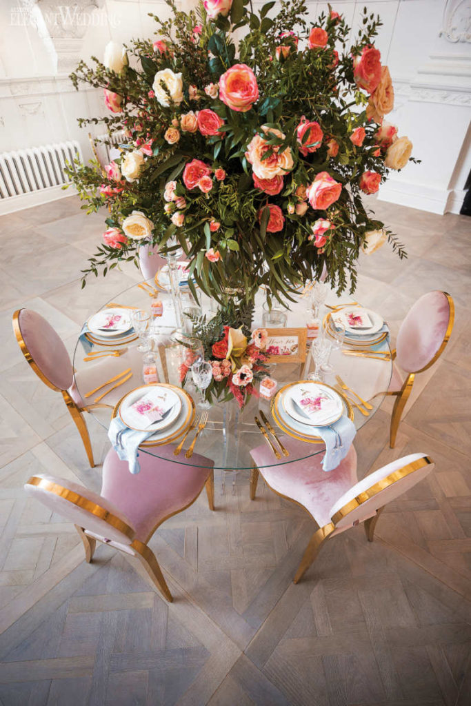 pink wedding theme with pink chairs