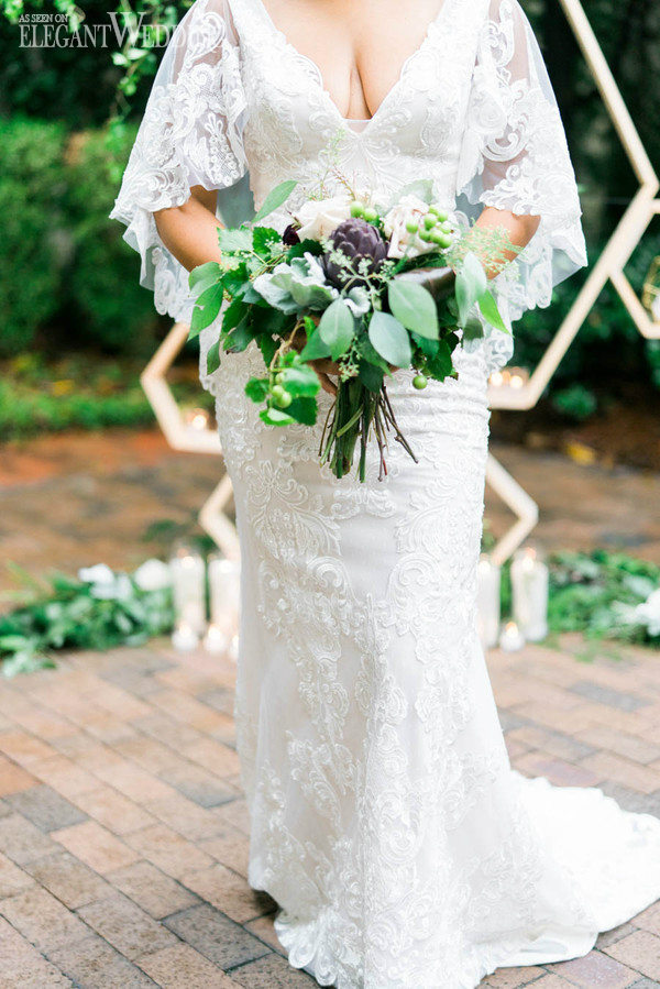 green and white garden wedding bouquet