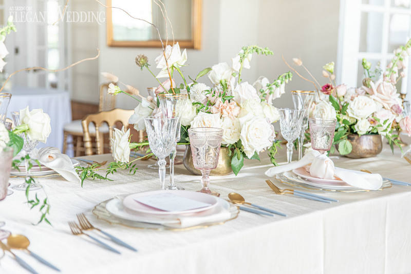 soft beige and pink romantic wedding theme table setting
