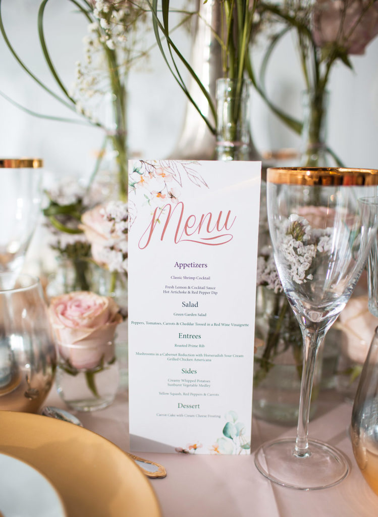 pink wedding menu