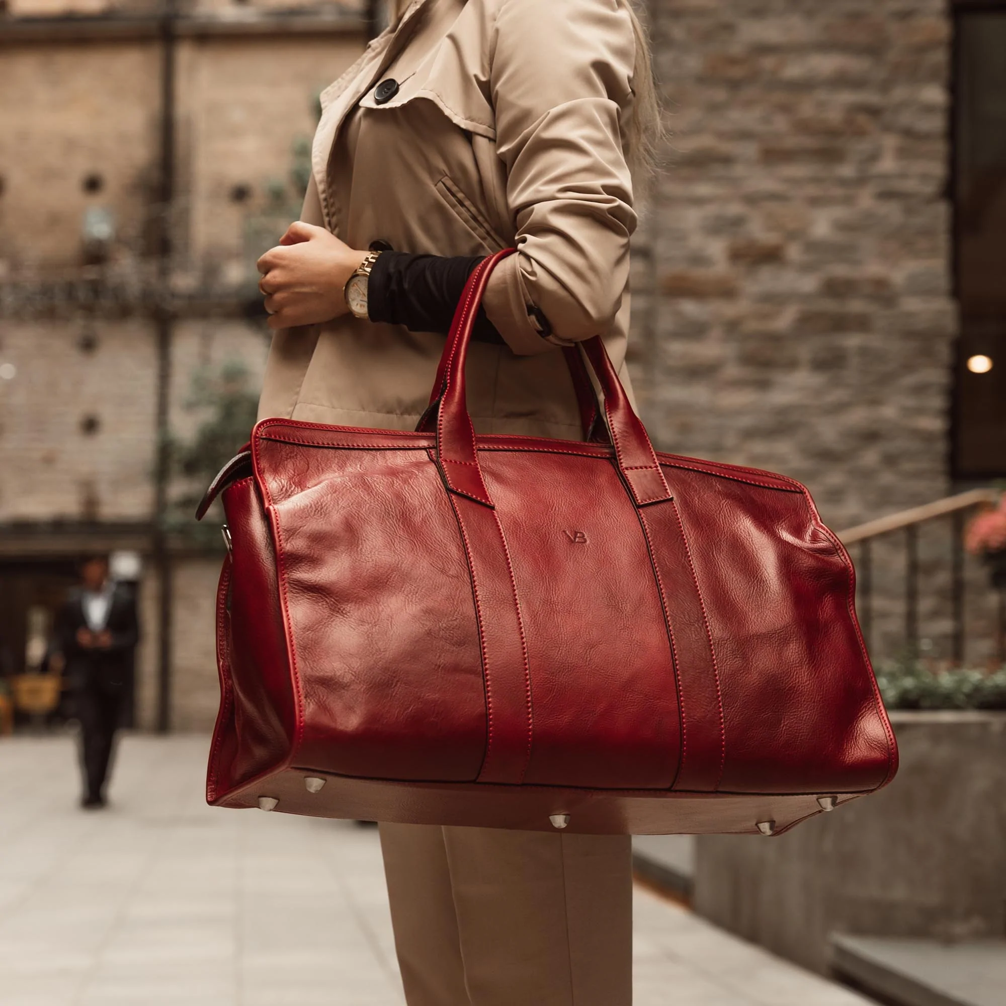 Weekender_Womens_Leather_Weekend_Bag_deep_red_with_model_1x1_6dbe6d97-2853-45be-8e9f-152187da43ca_2048x2048 (2) tote bag